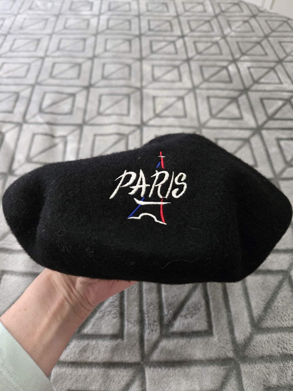Black Beret 'PARIS' Hat with Eiffel Tower Accent